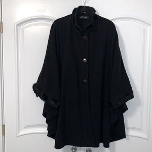 Vintage Me-Jay Wool Blend Cape with Rabbit Fur Detail